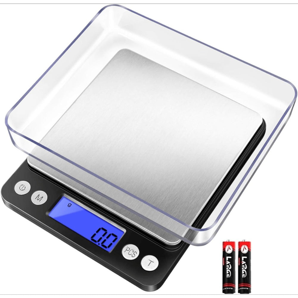 Digital Kitchen Scale Pocket Food Scale 3000g x 0.1g Accuracy, 6 Unit Modes LCD Display Tare Function, Mini Gram Scale for Food Cooking Baking Nutrition Coffee Jewelry, 2 Trays & Batteries Included