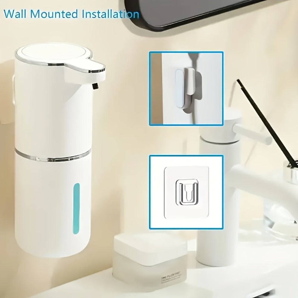Automatic Foam Soap Dispenser Wall Mount Touchless 400ml USB Rechargeable IPX5 Waterproof 4 Adjustable Levels Sensor Soap Pump for Bathroom Kitchen Sink Office Hotel