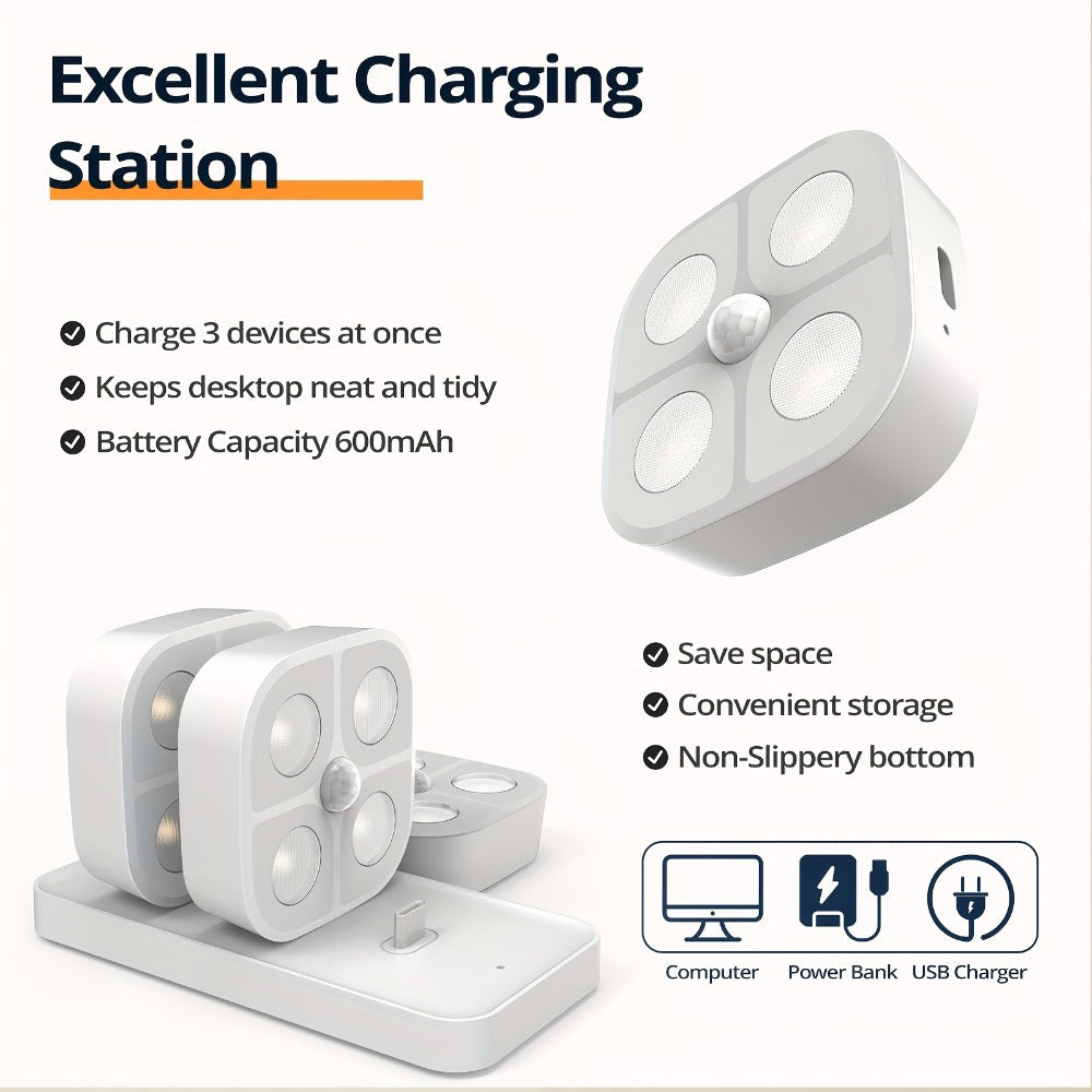 Puck Lights Rechargeable RGB with Charging Station - Motion Sensor Under Cabinet Lighting, Wireless LED Closet Lights with Remote Control, Color Changing Night Light for Hallway Stairway Bathroom Bedroom Kitchen, 3/4/6 Pack