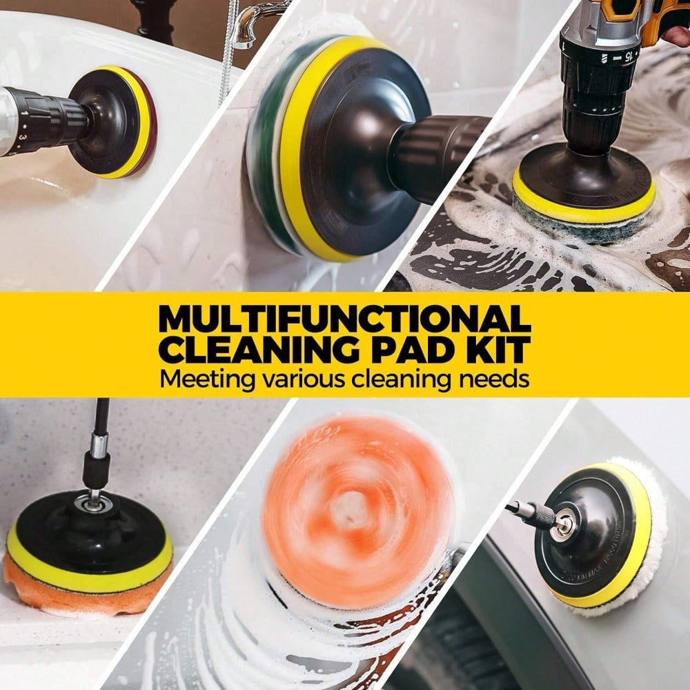 Drill Brush Attachment Set 20 Pack Power Scrubber Brushes Scrub Pads Sponge Buffing Pads with Extension Rod for Bathroom Kitchen Car Polishing Tile Grout Cleaning Kit