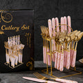 Stainless Steel Flatware Set 24pcs Marbled Handle Knives Forks Spoons with Gift Box & Storage Rack