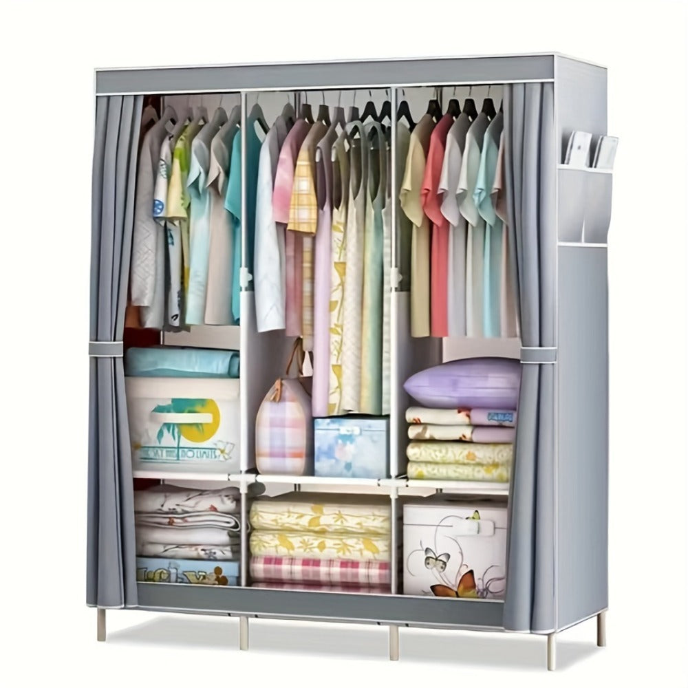 Portable Wardrobe Closet with Steel Frame & Non-Woven Shelves ¨C Dustproof Clothes Storage Organizer, Visible Grid Sections, 67x17.7x50.4 Inch Bedroom Wardrobe for Shoes, Clothes & Accessories