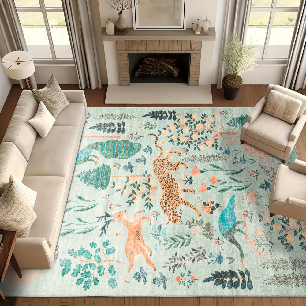 Animal Print Area Rug Jungle Tiger Non-Slip Soft Thin Colored Rug for Living Room Bedroom Playroom Daycare - Black Green Pink 5x7 6x9 8x10 9x12 ft Indoor Floor Carpet