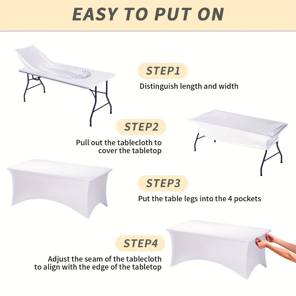 10pcs Spandex Tablecloth 6ft Rectangle Fitted Table Cover Stretch Wrinkle-Free for Wedding Reception Vendor Booth Catering Indoor Outdoor, 72Lx30Wx30H Inch, White/Black