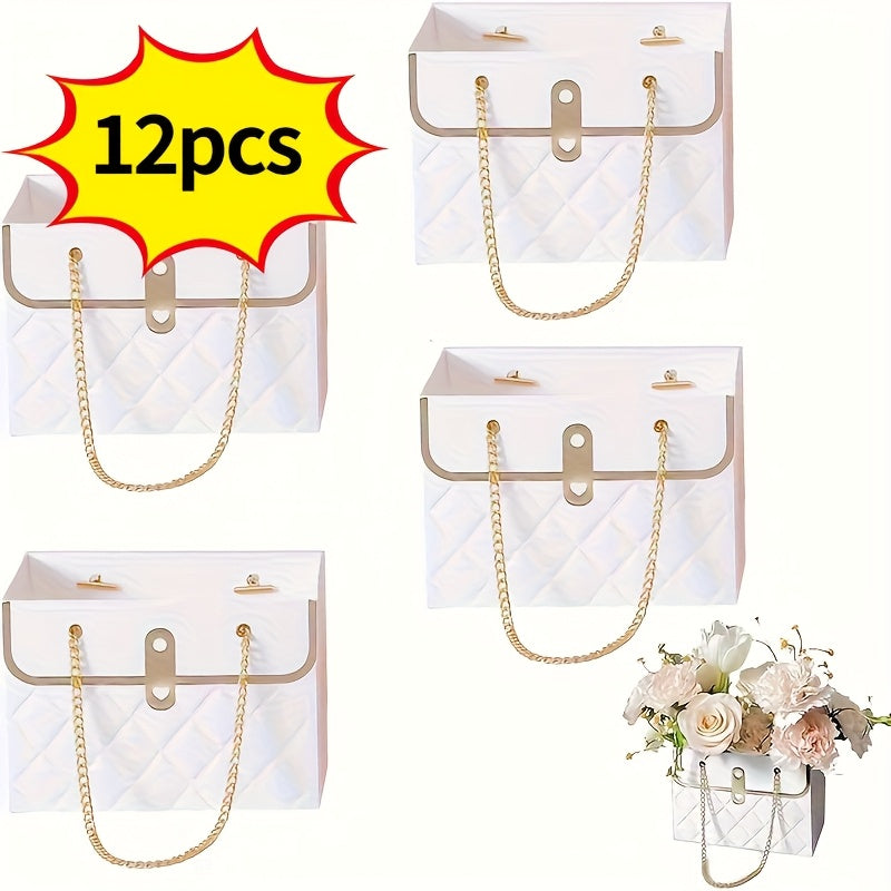 Paper Flower Bouquet Gift Bags with Metal Chain Handle Bulk ¨C 12/24/36/48 Pcs Tote Bags for Wedding Party Birthday Florist Graduation Holiday Colorful Gift Wrapping