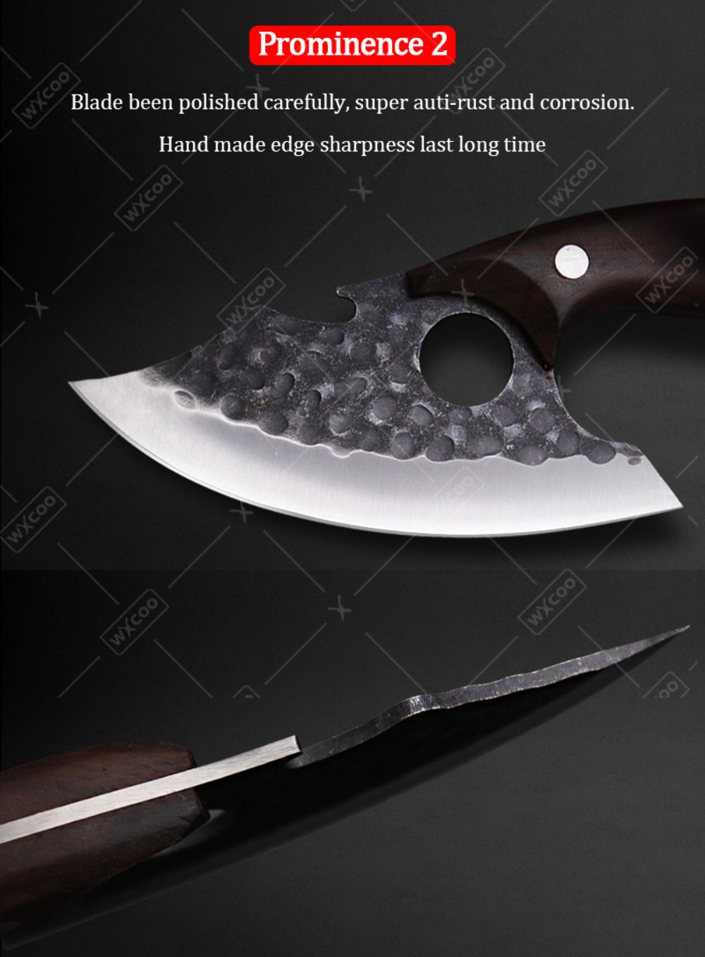 Viking Chef Knife Set 3/4pcs Hammered Stainless Steel Kitchen Knives ¨C Boning, Utility & BBQ Knife with Wooden Handle for Cooking, Camping & Outdoor