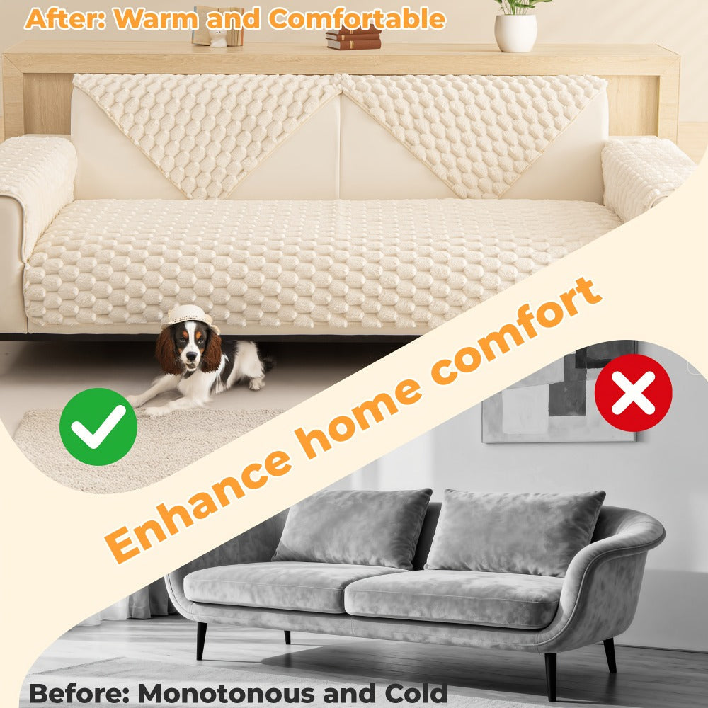 Non-Slip Sofa Cushion Cover Fuzzy Couch Pad Anti-Scratch Pet Friendly Machine Washable Fits 2 3 4 Seat Sectional Recliner 35.5 Inch Wide Beige Light Brown Grey