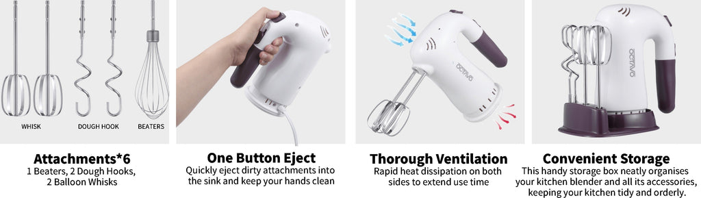 Hand Mixer Electric 400W with Storage Stand & 5-Speed Turbo Boost ¨C 5 Stainless Steel Attachments for Baking Cream Cake Dough Cookie