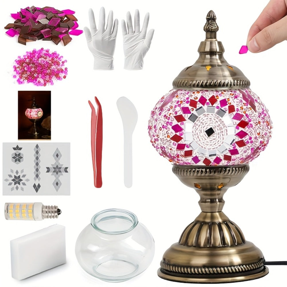 Moroccan Table Lamp Handmade DIY Turkish Lamp Dimmable Glass Metal Brass Bohemian Bedside Night Light with Remote for Bedroom Living Room Office Vintage Boho Home Decor Gift Multiple Colors