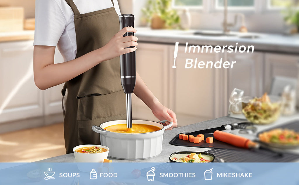 Immersion Blender 400W Handheld Stick Mixer with 2 Speeds & Turbo Mode 304 Stainless Steel Blades ¨C Corded Hand Blender with Detachable Base for Soup Smoothie Puree Baby Food