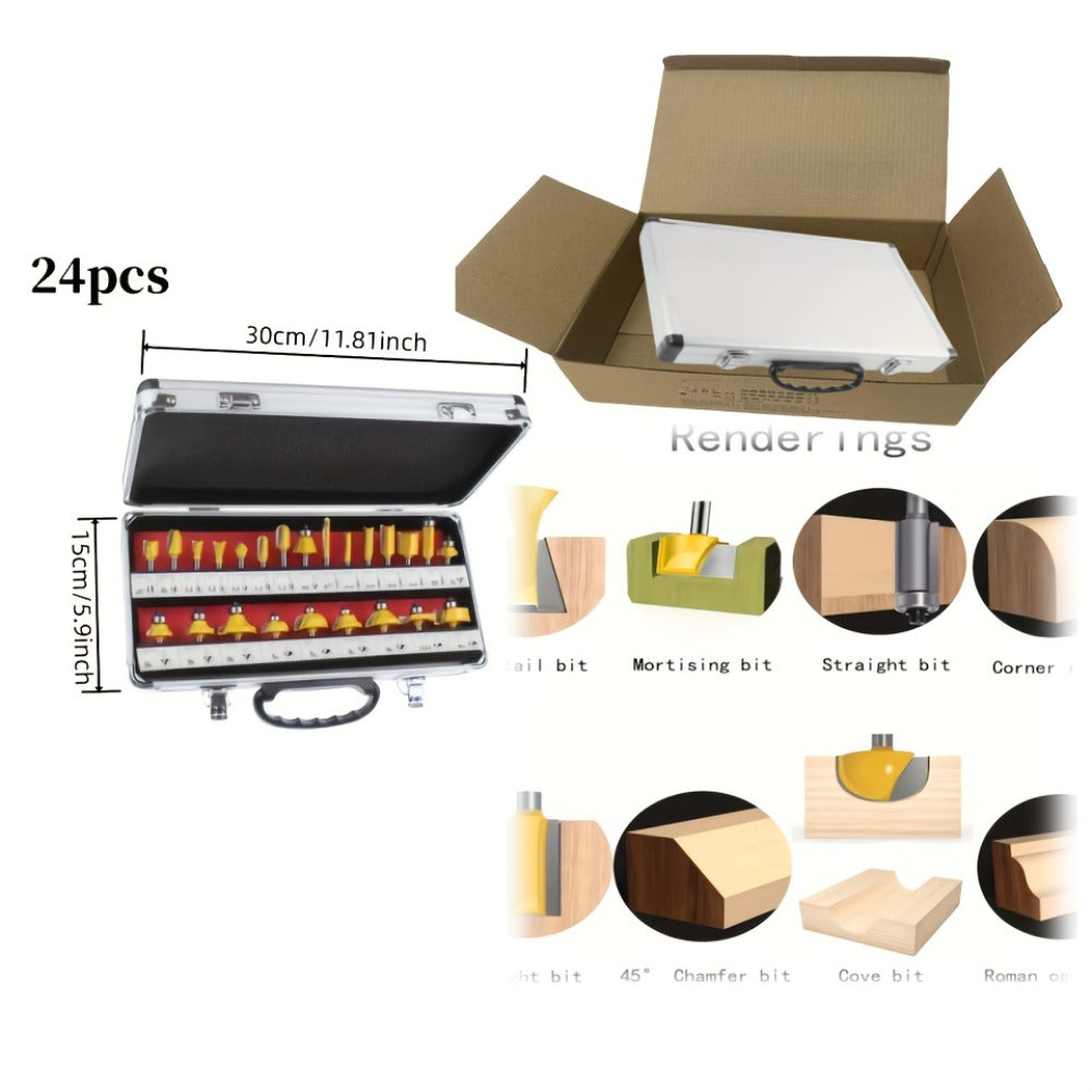 Woodworking Router Bit Set 24 35PCS Carbide Tipped 1/4 Inch Shank Precision Cutting Tools with Durable Metal Case for Wood Routing Milling Trimming Joinery Professional DIY