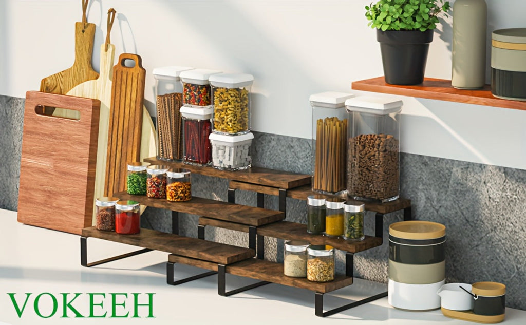 Expandable Spice Rack Organizer 3-Tier 2-Pack ¨C Adjustable 13.8¡± to 26¡± Display Riser Stand for Kitchen Cabinet, Countertop & Pantry ¨C Shelf for Spices, Liquor, Perfume, Makeup & Collectibles