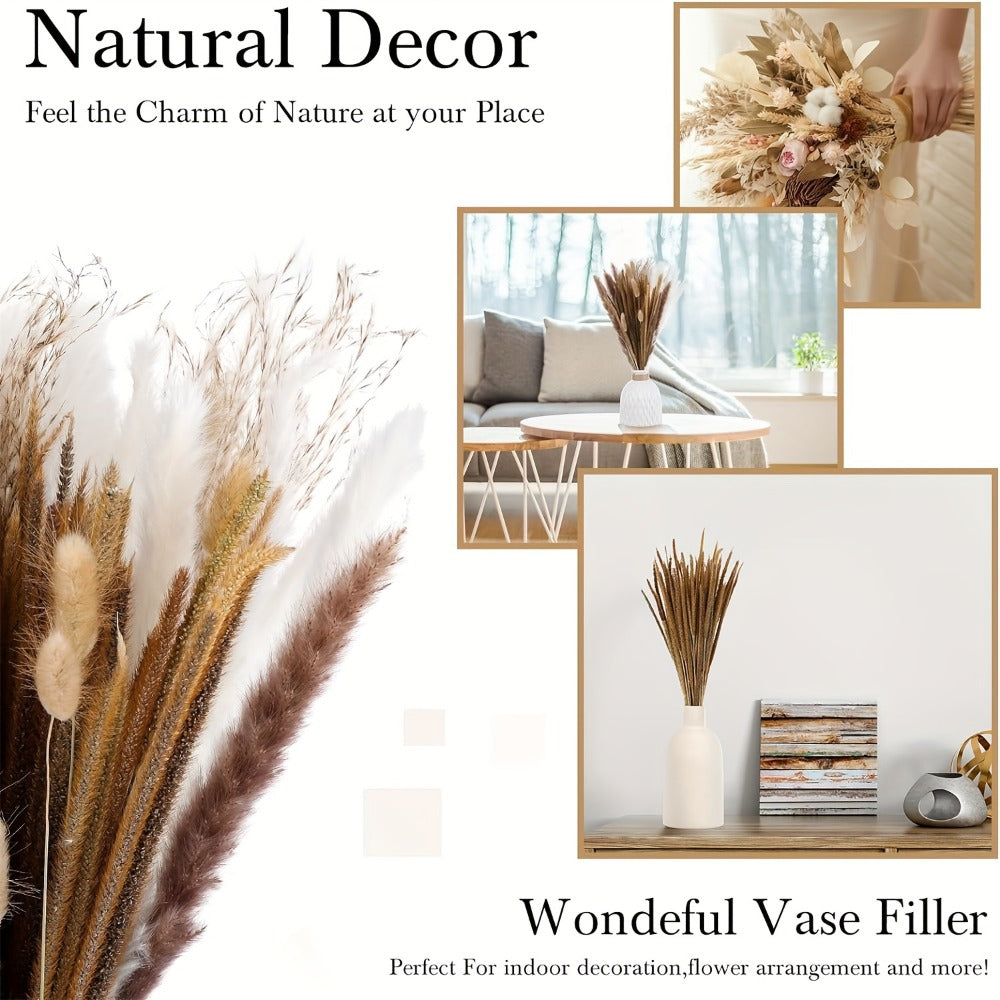 Dried Pampas Grass Decor 17 Inch Natural Bouquet | Boho Home Wedding Party Flower Arrangement White Pampas Brown Reed Bunny Tail Easter Basket Stuffers Mother's Day Gift