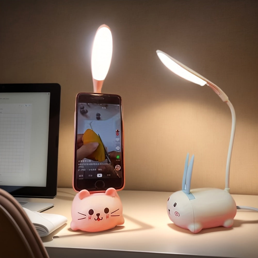 Cute Animal LED Night Light ¨C Mini Cartoon Table Lamp, Foldable USB Rechargeable, Portable Desk Reading Light for Bedroom Kids Room, Blue Bunny Cat Styles, Kawaii Room Decor Lamp