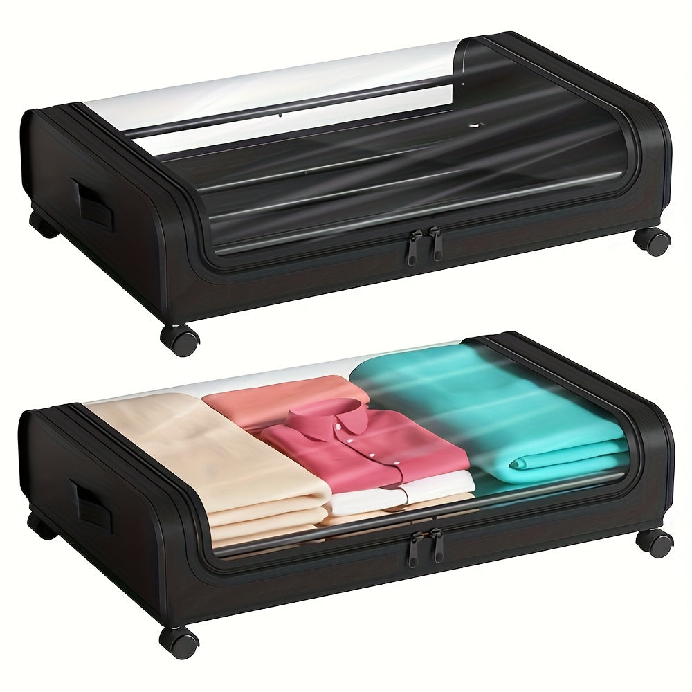 Under Bed Storage Organizer with Wheels & Lid - Metal Rolling Bins for Clothes Bedding Shoes Blankets Books (2pcs)