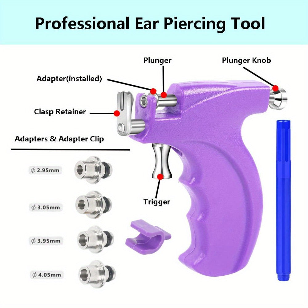 Ear Piercing Gun Kit with 24pcs Stainless Steel Studs ¨C Professional Self Piercing Tool for Ear & Nose with Marking Pen, Safe & Easy to Use for Home & Salon