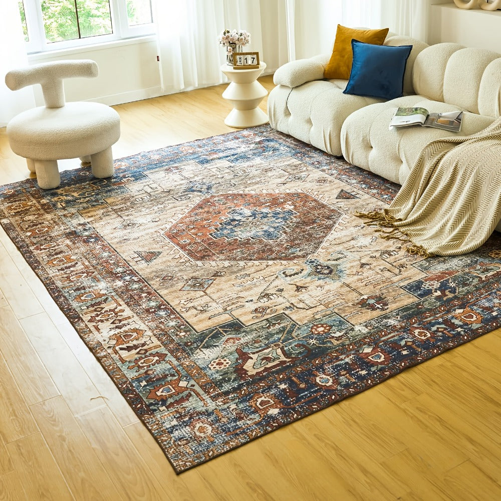 Vintage Persian Area Rug Machine Washable Non-Slip Non-Shedding Floral Indoor Carpet for Living Room Bedroom in Multiple Colors and Sizes