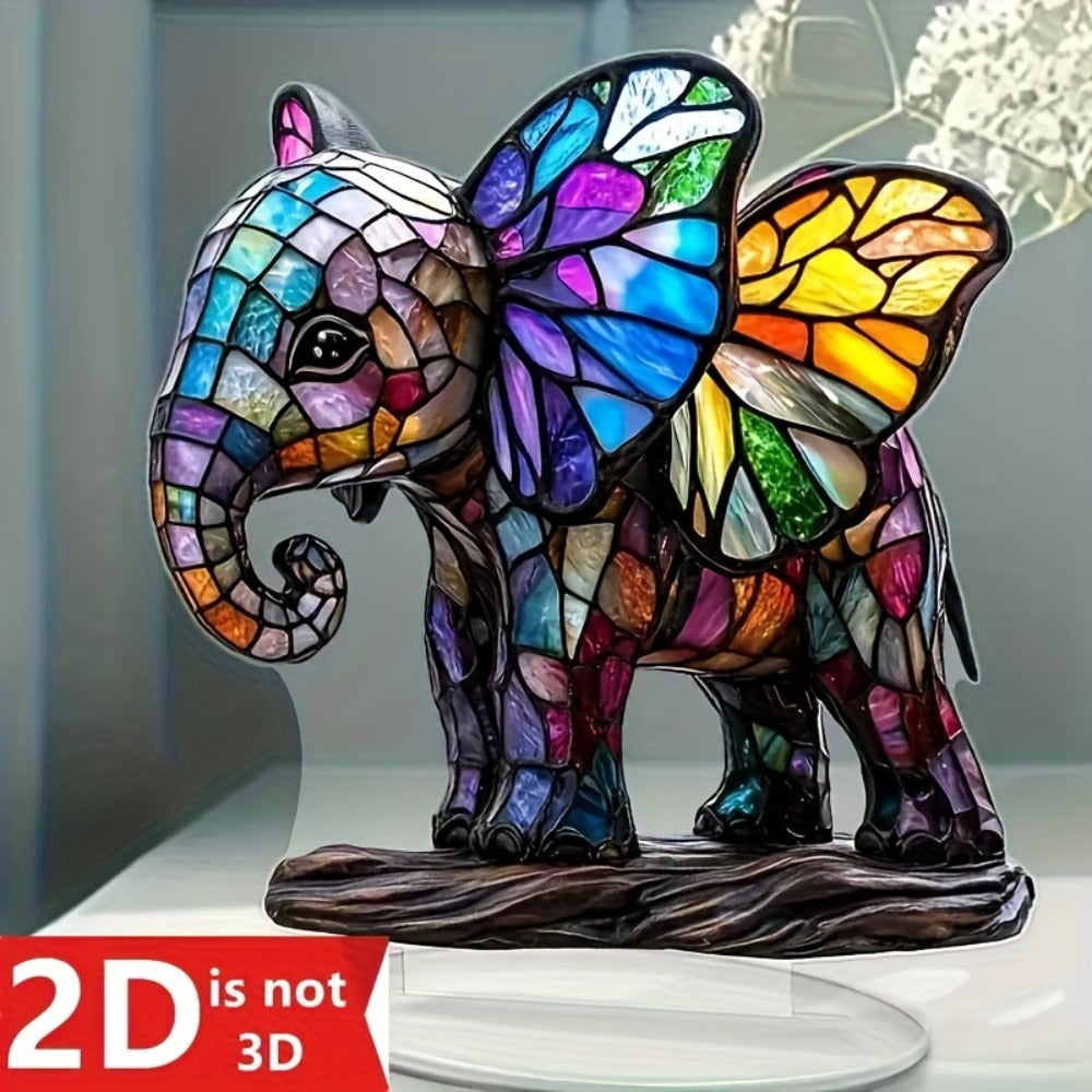 Boho Acrylic Elephant Ornament 7x7 Inch, Colorful Plastic Decorative Plate Wall Art, Unique Gift for Women Her Mom, Christmas Valentine's Day Graduation Birthday Home Decor
