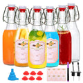 Glass Swing Top Bottles 8.45oz ¨C Round Iron Clasp Airtight Bottle Set with Funnel for Juice, Kombucha, Syrup & Oil Storage, Reusable Flip Cap Glass Bottles (6, 9, 12 or 18 Pack)