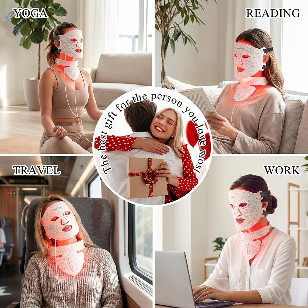 LED Face Mask ¨C 7-in-1 Red Light Therapy for Face & Neck, 93+80 LED Beads, Separate Silicone Applicator, 1800mAh Rechargeable, Adjustable Color Brightness & Timer, Anti-Aging Skin Care Gift for Women