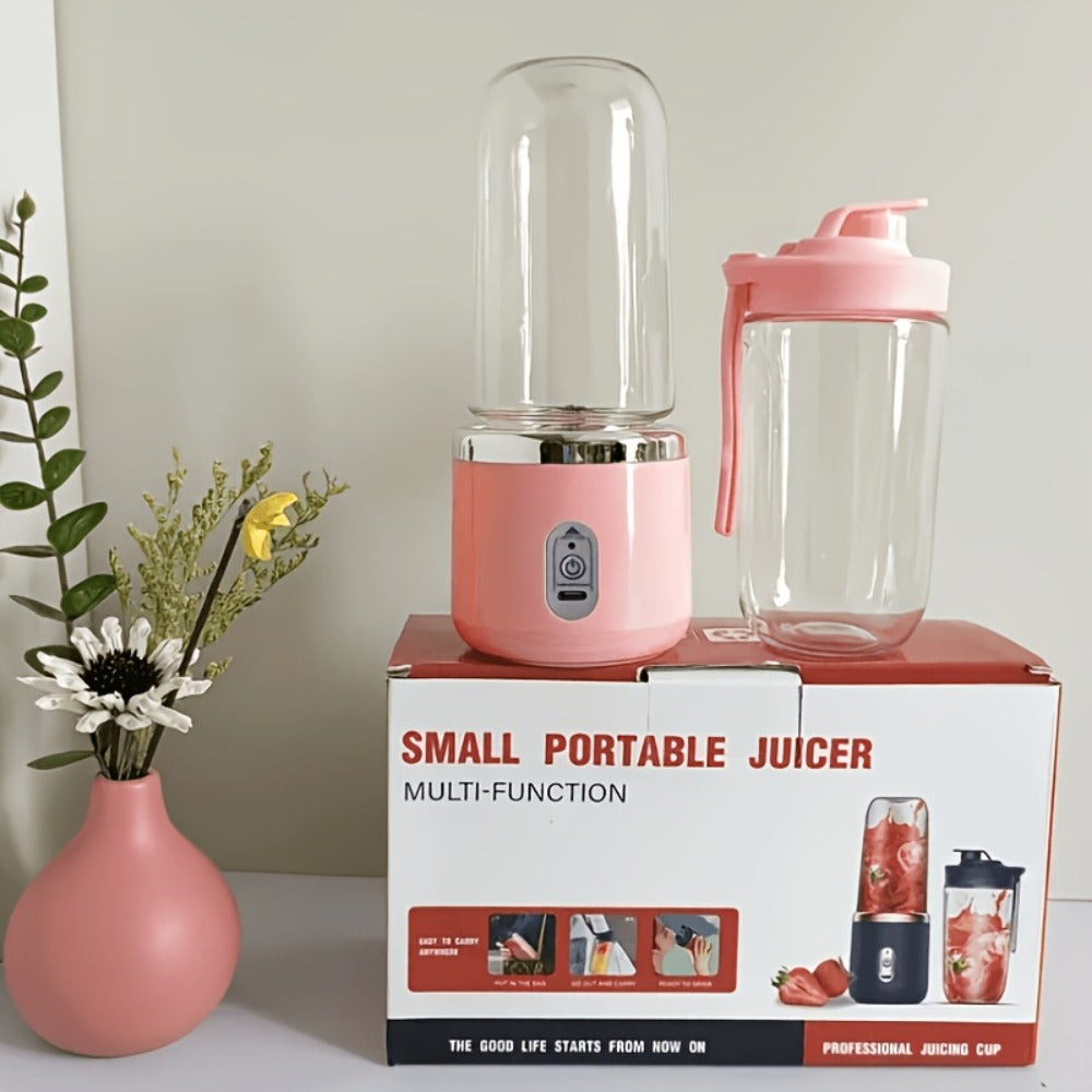 Portable Double Cup Blender & Juicer 2 Sets USB Rechargeable - 1500mAh Personal Mixer with Cups & Motor Base for Smoothies, Milkshakes & Drinks, Travel Blender Gift, Purple Blue Pink White