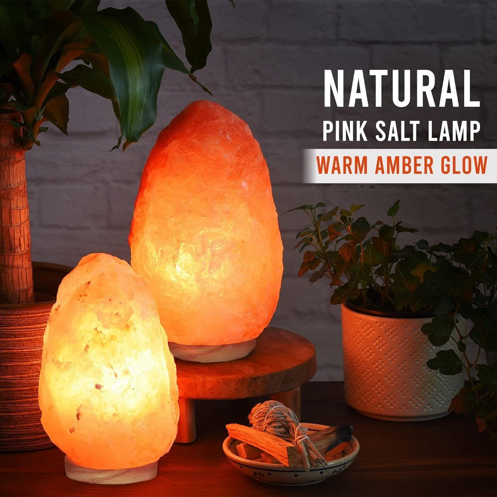 Himalayan Salt Lamp Set of 2 ¨C 4-7 lbs Natural Pink Crystal Salt Lamps with Neem Wood Base & USB Dimmer Switch, Warm Soothing Glow for Bedroom Relaxation Yoga Meditation Home Decor