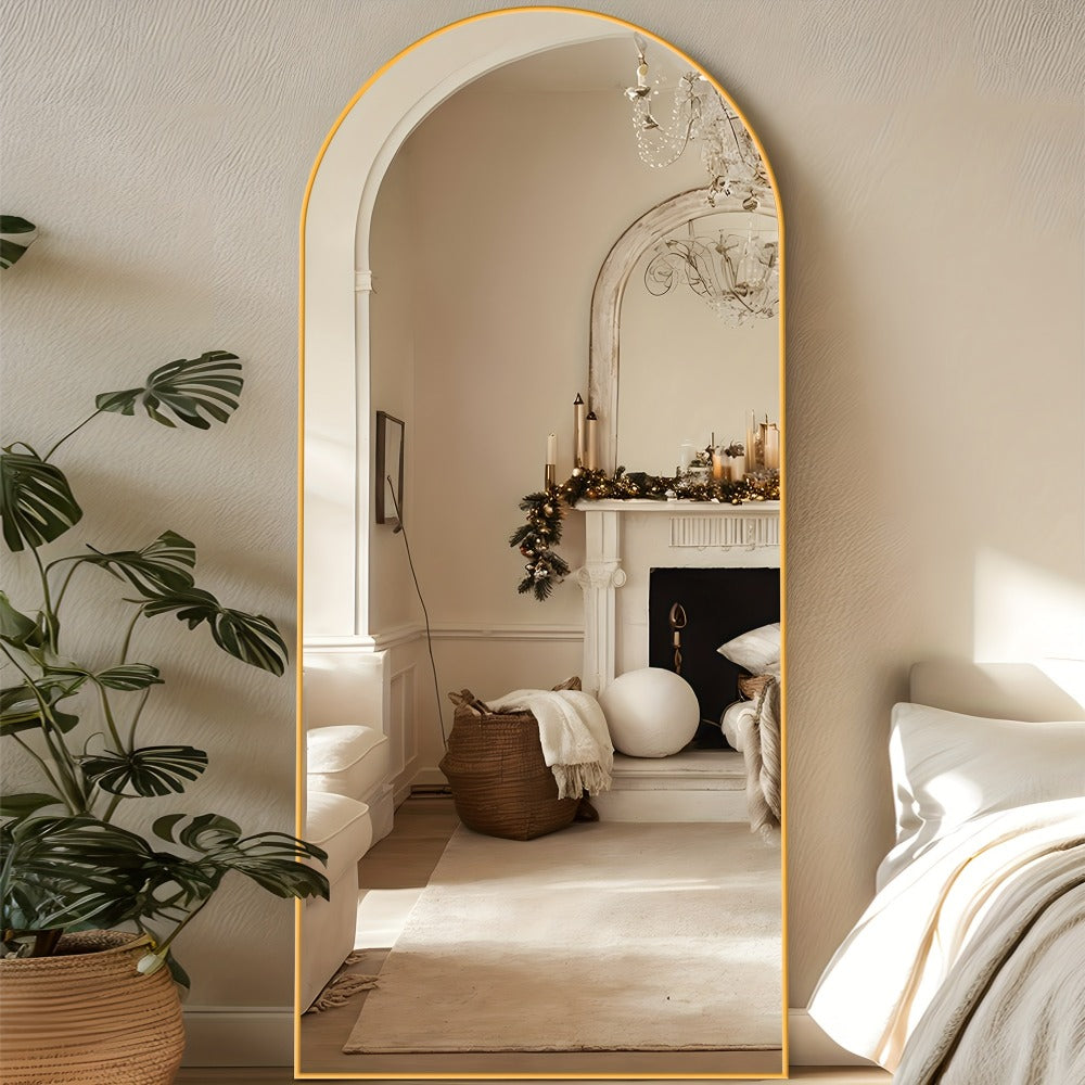 Full Length Mirror Arched Floor Mirror with Stand - Freestanding & Wall Mount Full Body Mirror for Bedroom, Living Room & Cloakroom, Available in 59¡±x18¡±, 64¡±x21¡±, 68¡±x26¡±, Elegant Home Decor