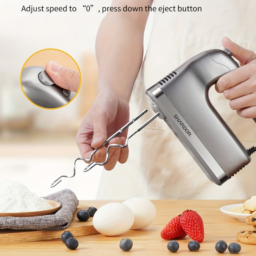 Electric Hand Mixer 250W with Storage Case ¨C 5-Speed Plus Turbo Handheld Mixer with 5 Stainless Steel Attachments (2 Beaters, 2 Dough Hooks & 1 Whisk) ¨C Kitchen Baking Mixer in Blue, Black, White & Silver