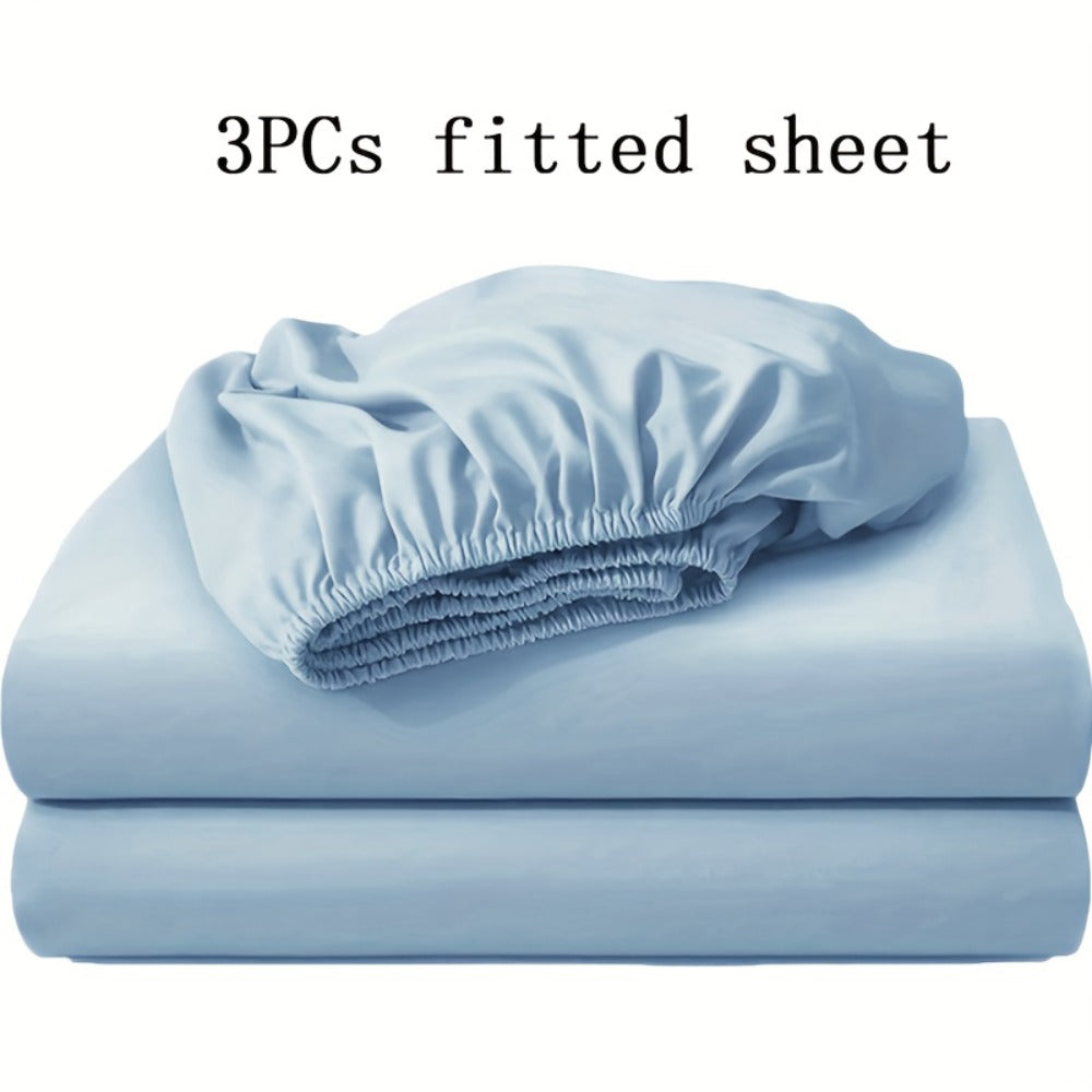 Fitted Sheet Set 3pcs with 2 Pillowcases | Soft Solid Color Bed Sheets Twin Full Queen King