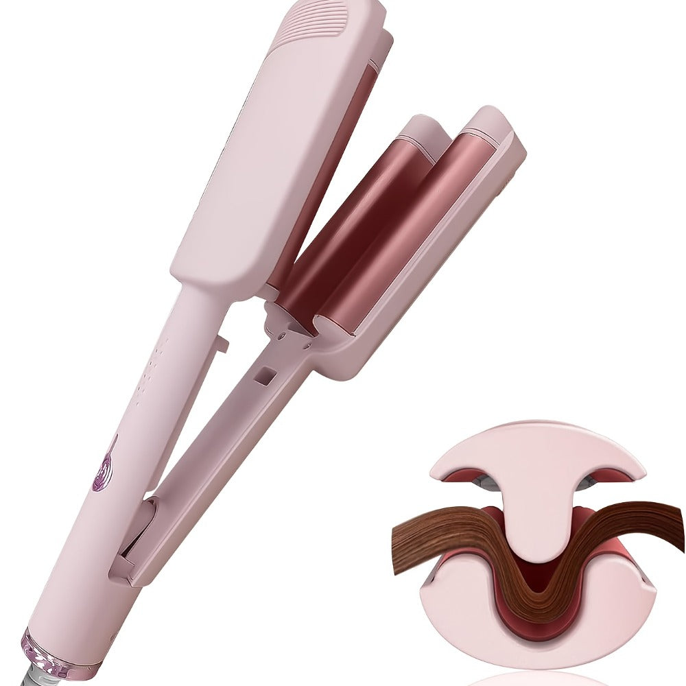 Hair Curling Iron 1.25 Inch - Beach Wave Curling Wand with Dual Voltage, Deep Wave Barrel, Anti-Frizz Ceramic Coating, Easy Home Use, Travel-Ready Styling Tool for All Hair Types
