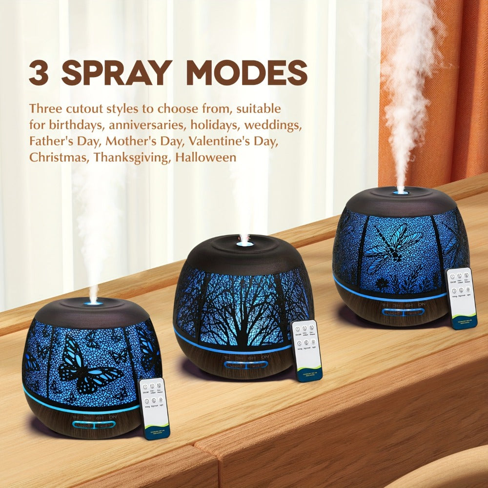 Essential Oil Diffuser 400ml Large Capacity Metal Aromatherapy Diffuser with Remote Control 7 Color LED Light Humidifier for Bedroom Home Decor Gift Owl Skull Dragonfly Design