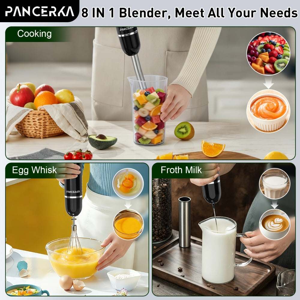Immersion Blender 8-in-1 Electric Hand Blender with Turbo Mode & Detachable Base ¨C 304 Stainless Steel Handheld Blender with Whisk Milk Frother Attachments for Smoothies Soups Baby Food Puree