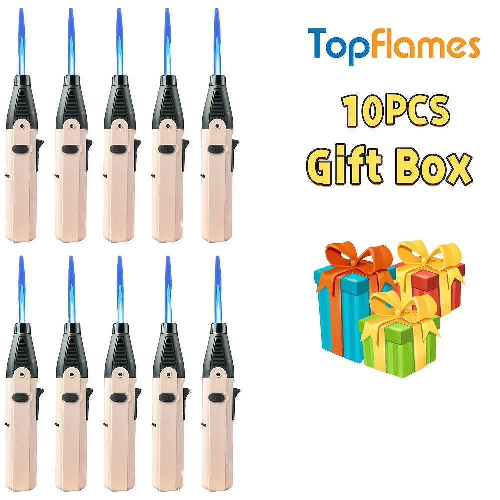 Torch Lighter Set Windproof Jet Flame with Safety Lock & Adjustable Flame - 10/15pcs Long Igniter for Candles, Grill, BBQ & Fireworks | Gift Box | 5 Colors