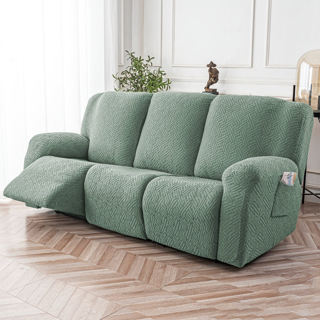 Recliner Sofa Slipcover Set 8pcs 3-Seat Jacquard Furniture Protector with Pocket Flexible Soft Slide Sleeve Cover for Sofa Couch Office Living Room Home Decor Multiple Colors