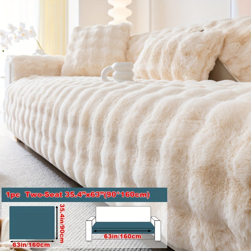 Faux Rabbit Plush Sofa Cover Winter Warm Thickened Anti-Slip Pet Friendly Cushion Protector for Living Room Bedroom Office 1 2 3 4 Seater