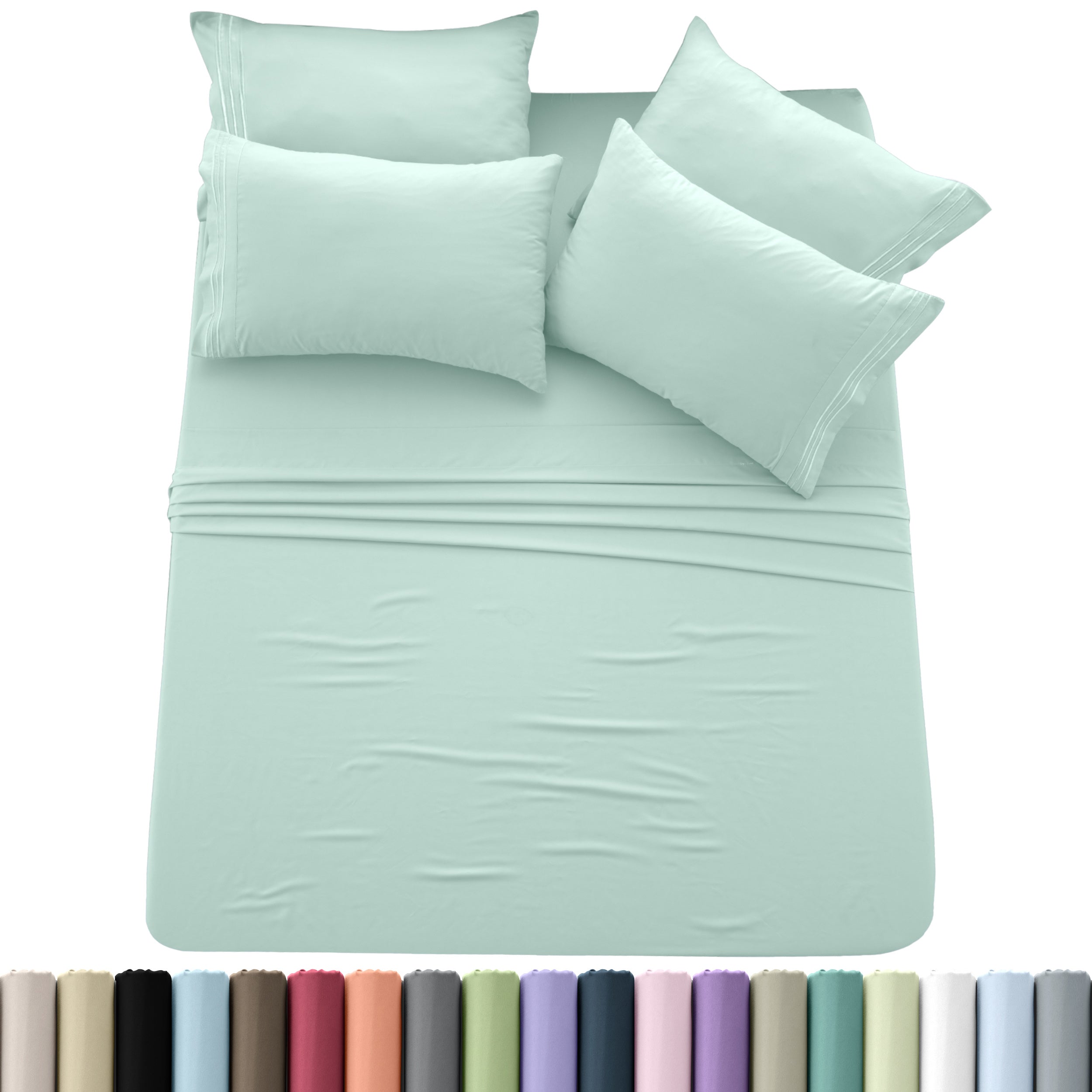 Brushed Microfiber Sheet Set 6pcs ¨C Soft Fade-Resistant Bedding 20 Colors Twin Twin XL Full Queen King Cal King Fitted Flat Pillowcases