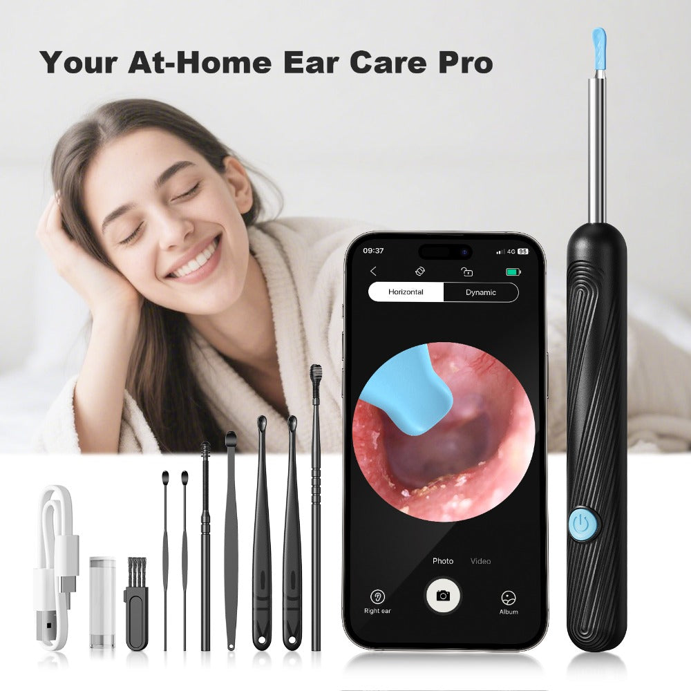 Ear Wax Removal Camera Visual Ear Cleaner 1080P HD ¨C 6 Safety Ear Spoons 7-Piece Kit, USB Charging, Real-Time Smartphone Inspection, Portable Ear Cleaning Tool for Adults Kids, Black and White