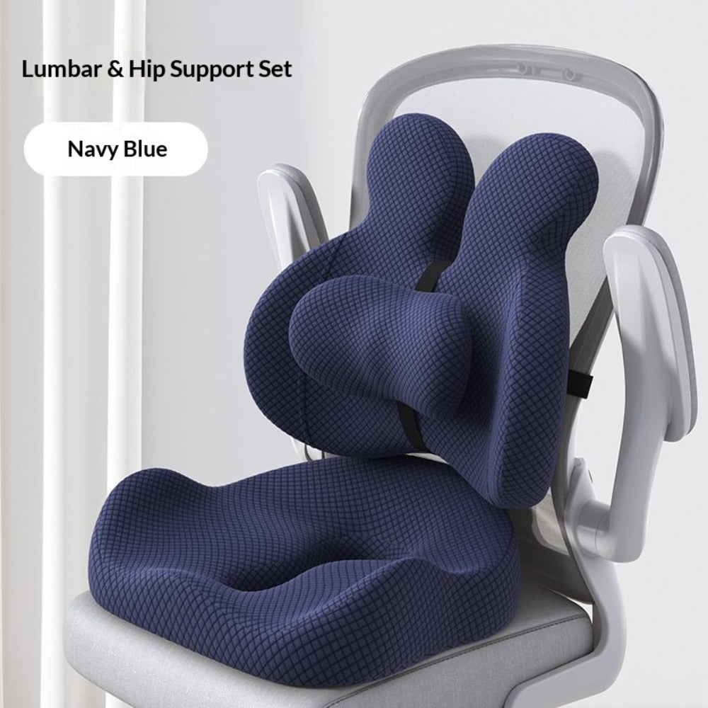 Lumbar Support Cushion & Seat Cushion Set ¨C Ergonomic Office Chair Pillow for Lower Back Pain Relief, Breathable Memory Foam Waist & Hip Support for Home, Car & Desk Chair