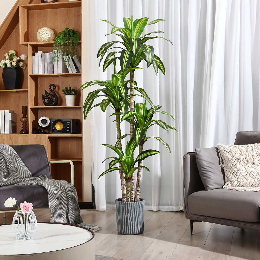 Artificial Dracaena Tree in Pot - Realistic Faux Tropical Floor Plant for Indoor & Outdoor Decor, Easy Assembly, All-Season Home Office Living Room Porch Decoration, Housewarming Gift, 4ft 5ft 6ft