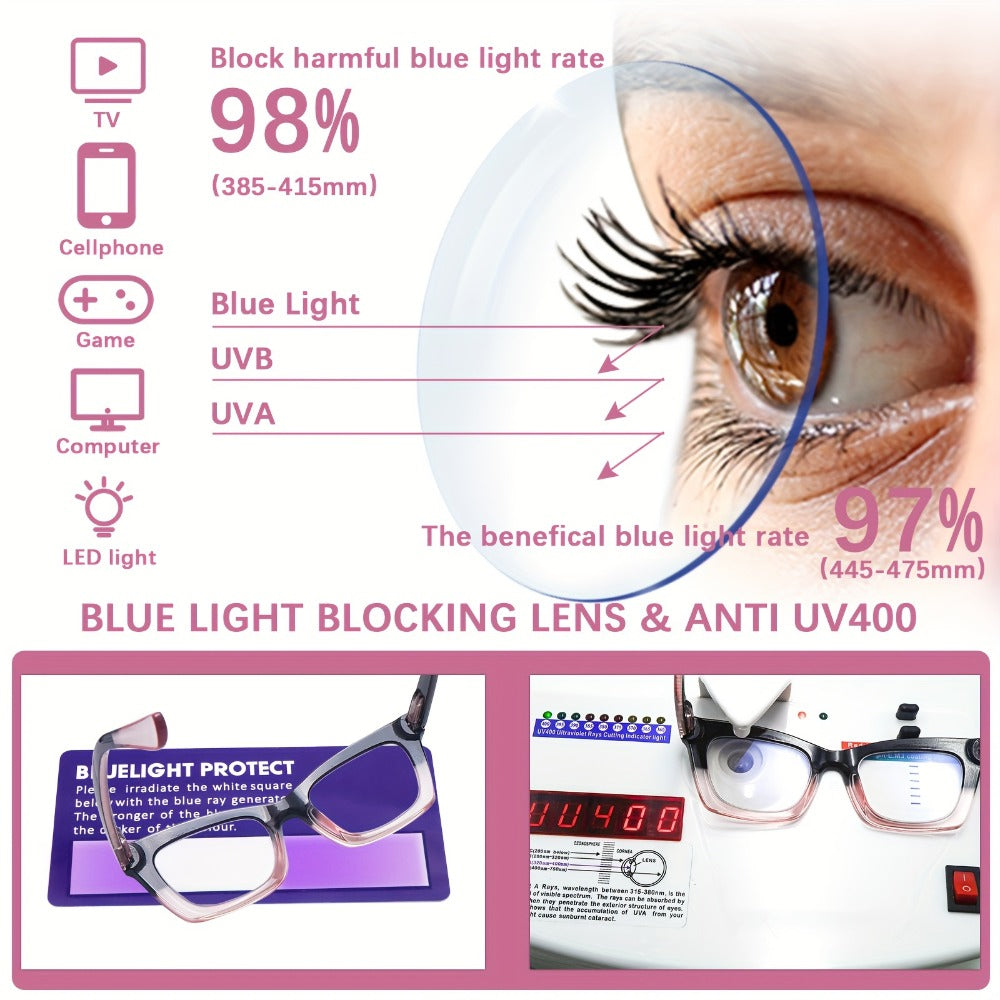 Blue Light Blocking Reading Glasses 3 Pack - Anti Blue Light Computer Readers for Women and Men, Square Spring Hinge Frames with Eyeglass Cloths and Bags, Multiple Magnifications