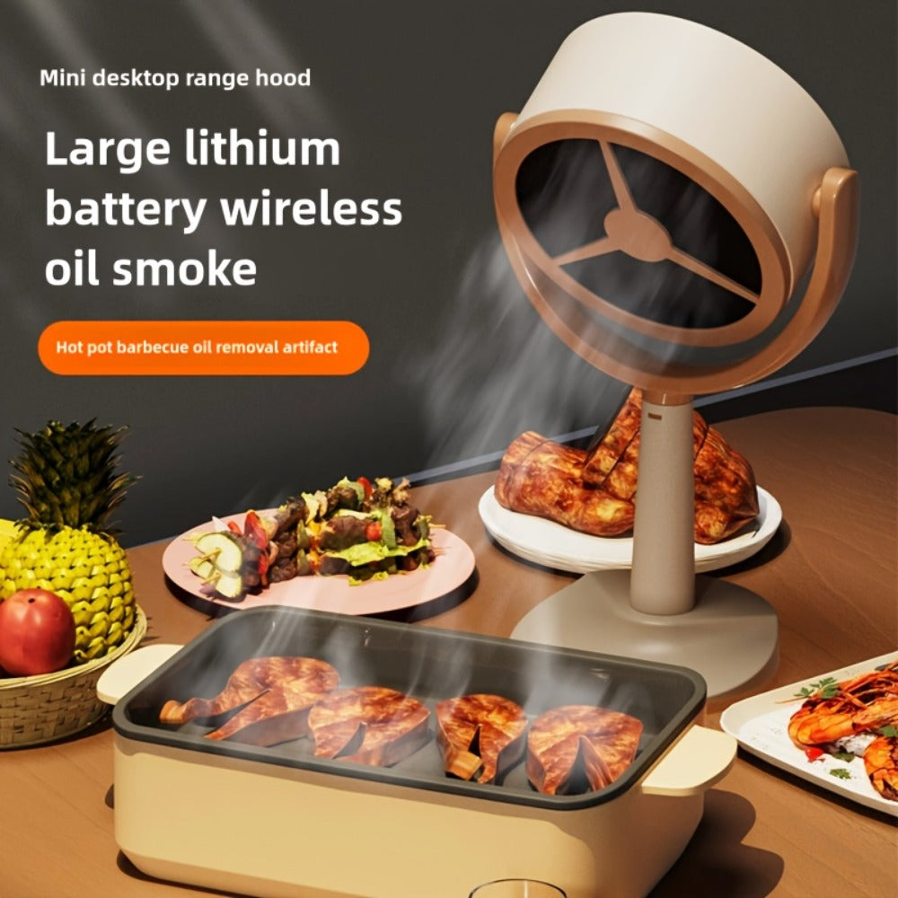 Portable USB Range Hood Handheld Exhaust Fan ¨C Compact Smoke Absorber with 2 Filter Screens for BBQ, Hotpot, Desktop & Travel, Rechargeable Cordless