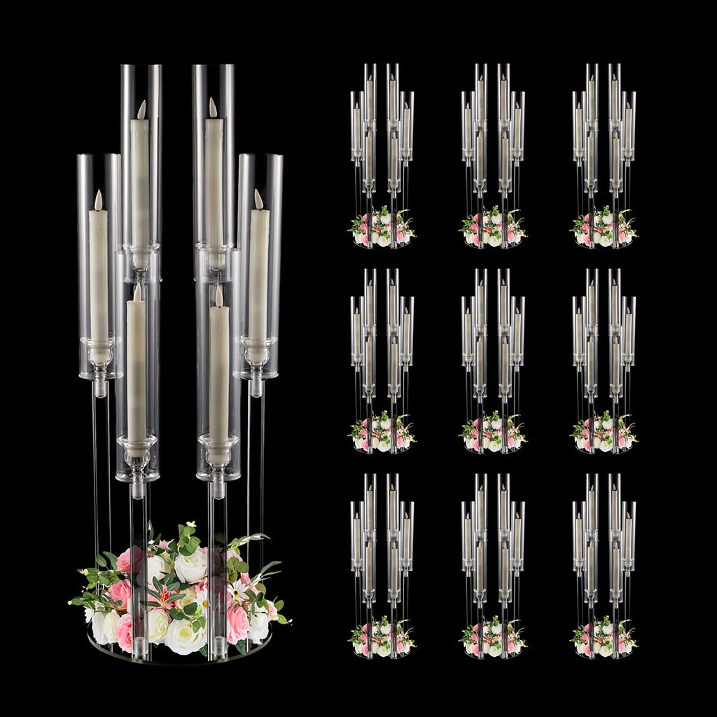 Acrylic Candelabra 6-Arm Candlestick Holder 26.8 Inch Clear Crystal Candle Holders Bulk for Wedding Table Centerpieces, Party Home Decoration, Valentine's Day Anniversary Christmas