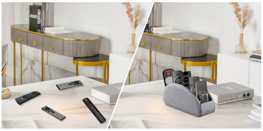 Faux Leather Desktop Organizer 5 Compartments ¨C Multifunctional Remote Control Holder Caddy, Pen Holder Storage Box for Remote Controls, Pens, Eyeglasses, Makeup Brushes & Office Stationery, 10 Styles