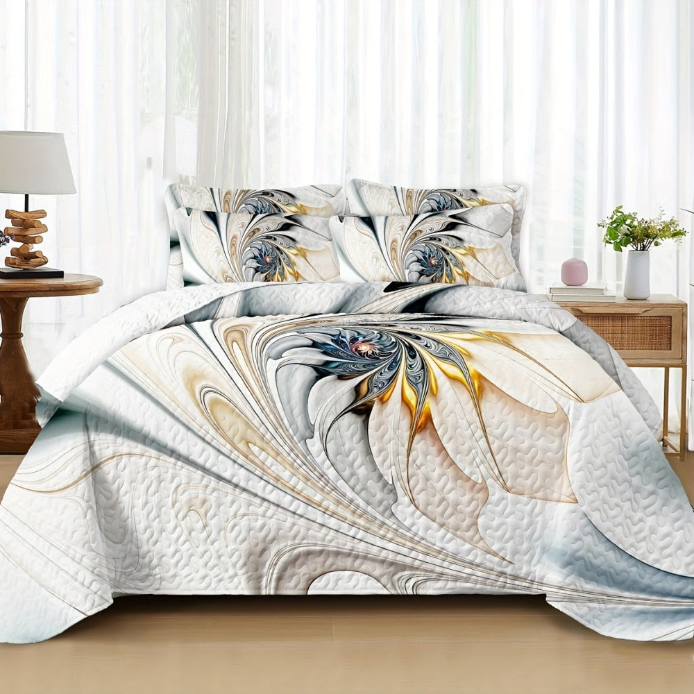Boho Quilt Comforter Set Twin Full Queen King - Floral Bedding Lightweight Soft Microfiber Reversible Bedspread for Women Girls 2/3 Pcs All Season