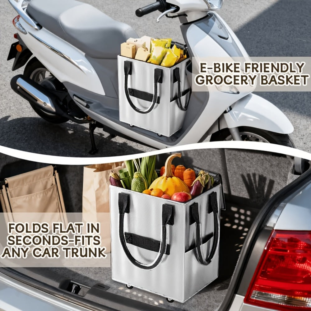 Rolling Grocery Bag with Wheels 60L Extra Large | 16 Gallon Heavy Duty Foldable Shopping Cart Waterproof | Multi-Function Travel Tote Utility Bag in Black Rose Gold