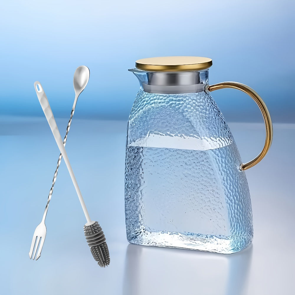 Glass Water Bottle Kettle Set ¨C Heat-Resistant Large Capacity Fridge Door Storage with Cleaning Brush & Long Spoon ¨C Perfect for Iced Tea, Cold Brew Coffee, Juice & Infused Water