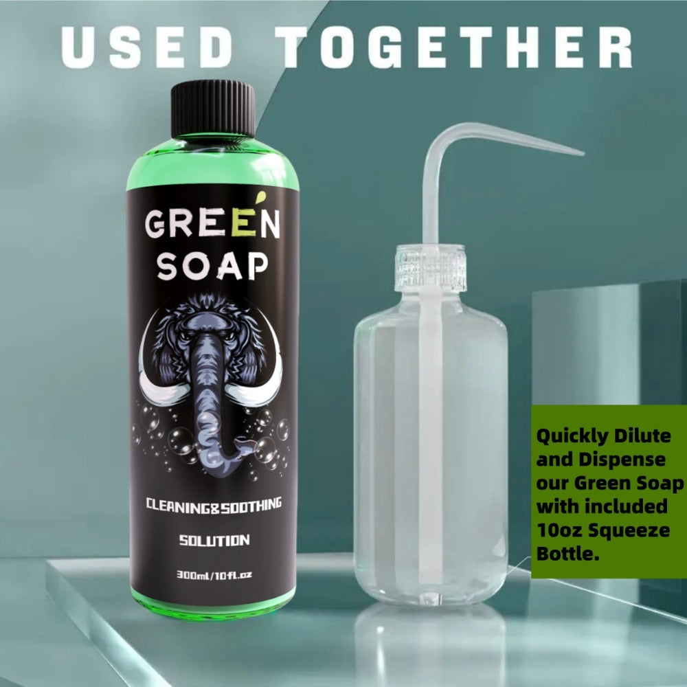 Tattoo Green Soap Cleansing Solution Kit - Professional Tattoo Wash Soap with Squeeze Bottle, Safe Moisturizing Foam for Tattoo Artists Skin Care & Color Preservation