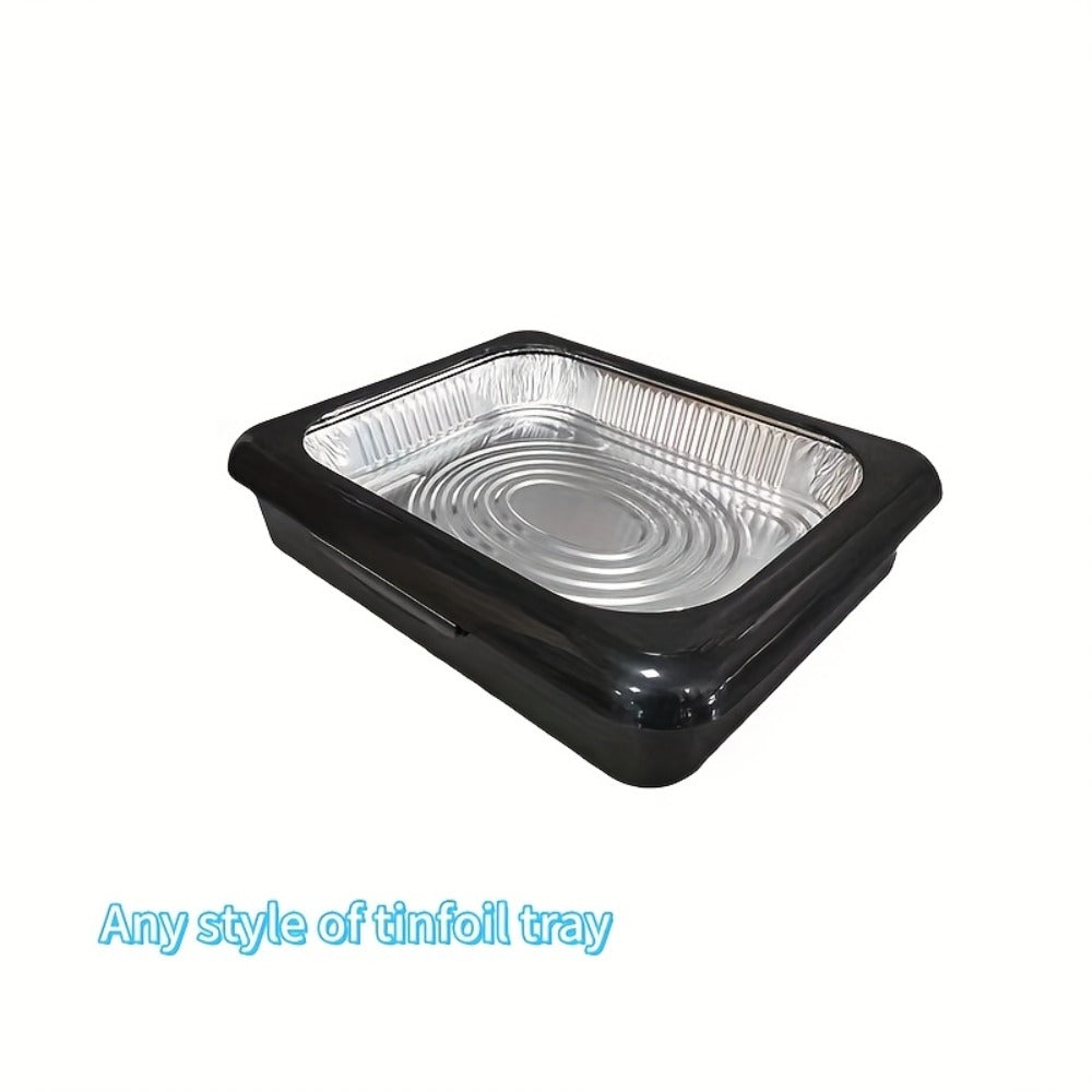 Aluminum Foil Tray with Lid - Insulated Stackable BBQ & Salad Serving Container for Outdoor Picnic, Party, Kitchen Use, Rectangular, Black & Red