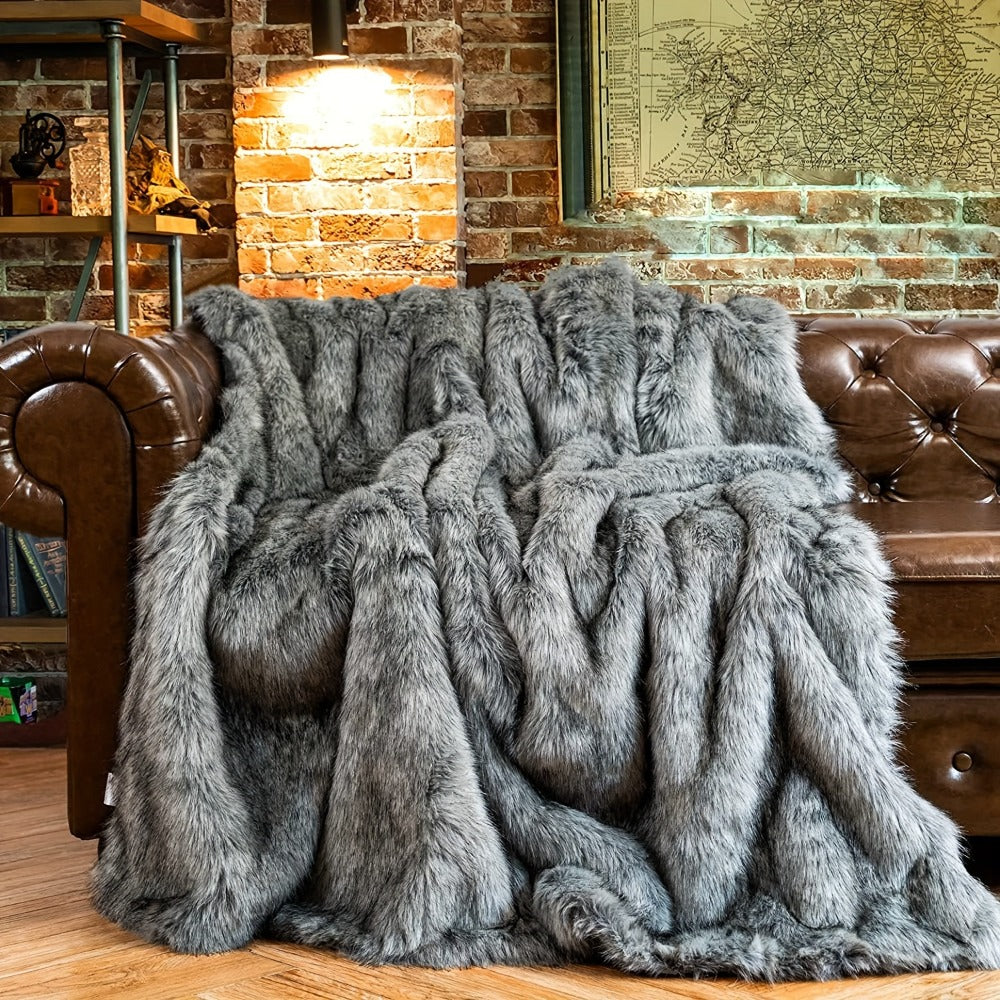 Long Hair Fluffy Reversible Plush Velvet Throw Blanket ¨C 300-350gsm Soft Elegant Throw for Couch & Bed, 6 Colors, 2 Sizes