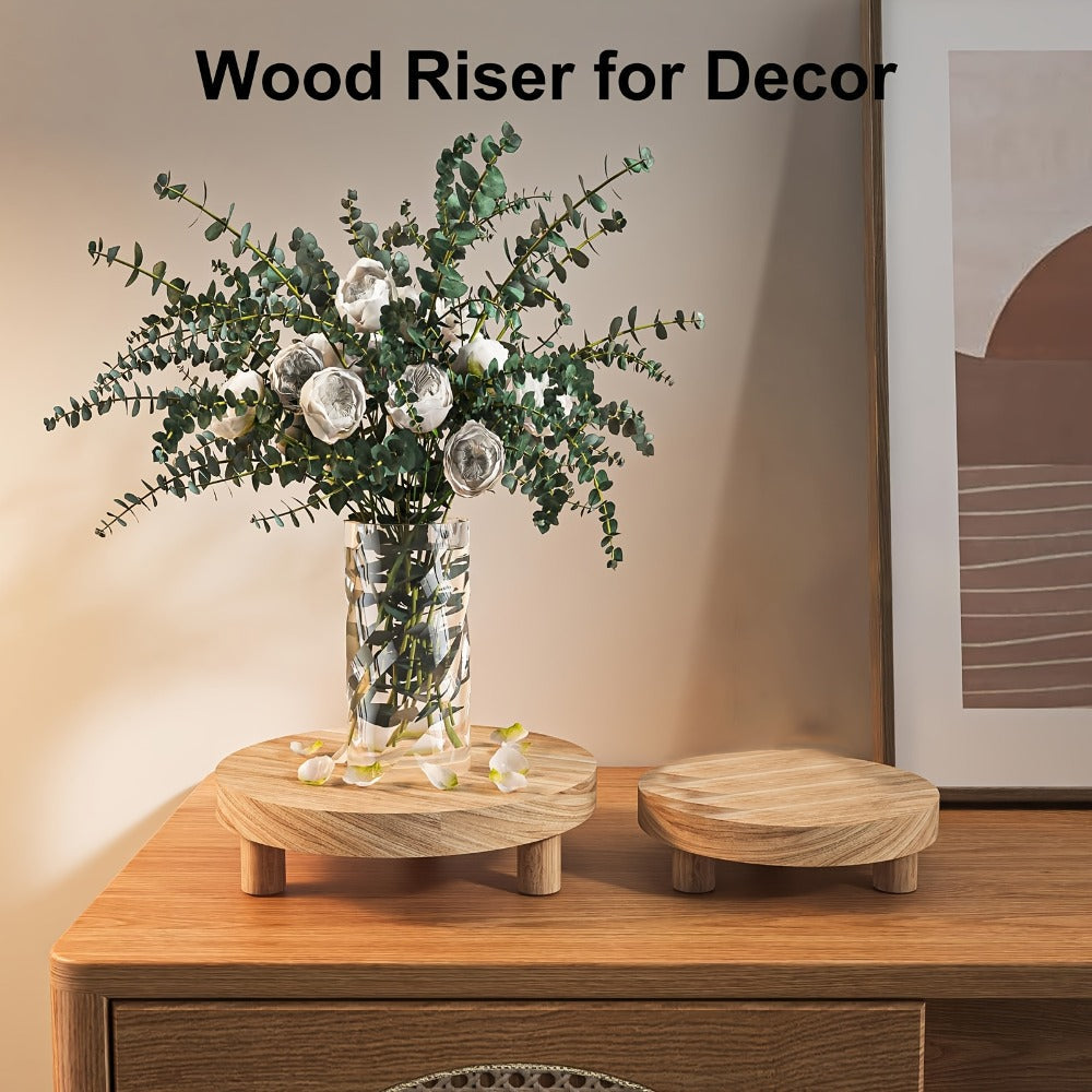 Wooden Display Riser Stands 3pcs Set Rustic Multi-Tier Cake Stand with Sleek Legs - Natural Wood Finish Decorative Organizer for Home Decor Tiered Tray Shelf Tabletop